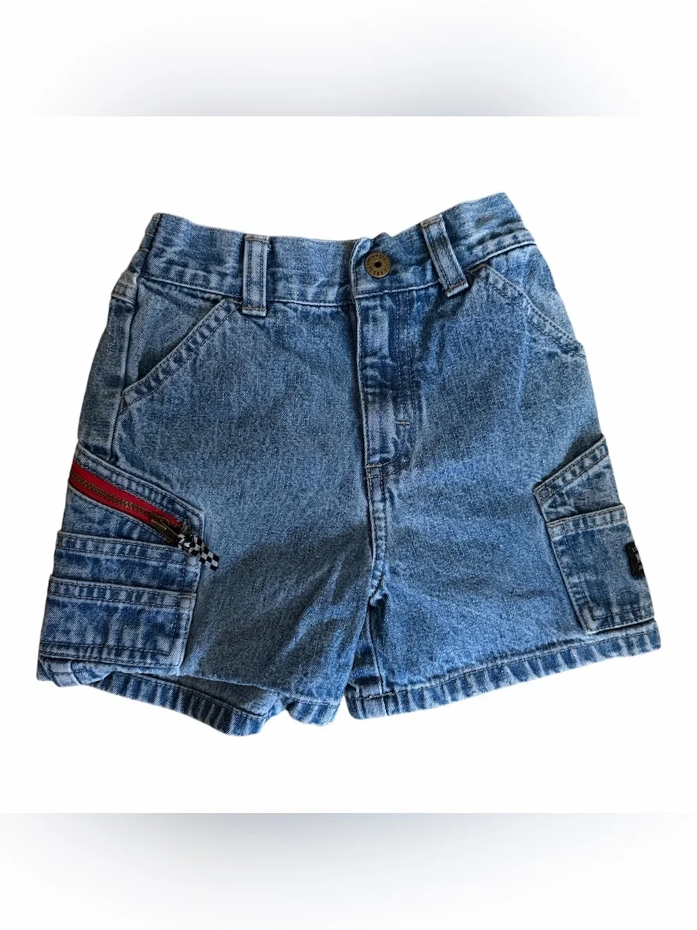 Vintage Wrangler Denim 3t Kids' Cargo Shorts Red Zip and checkered flag